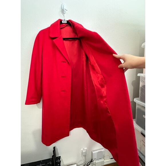 Red Oversized Felt Long Sleeve Single Button Heavy Long Line Jacket Large - Picture 11 of 11